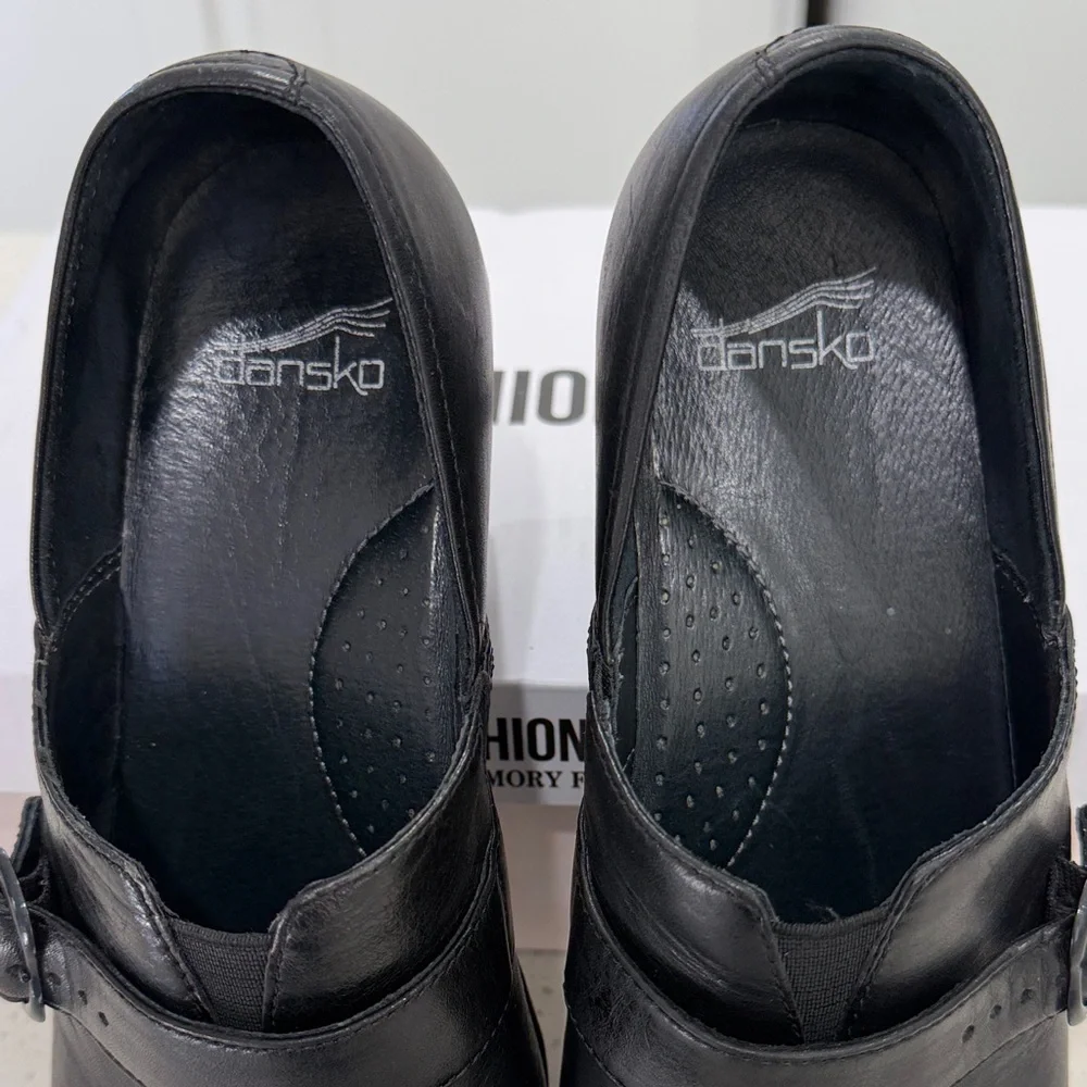 Dansko Tamara Black Burnished Leather Mary Jane Closed Back Clogs Sz. 10/40 $160 - Picture 12 of 12